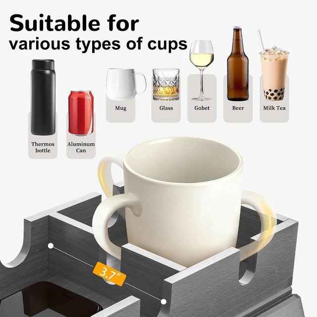 Alt view image 12 of 14 - Couch Armrest Table, Sofa Arm Tray with Removable Cup Holder, 2 in 1 Anti-Slip Armrest Tray Table for Couch, Bamboo Foldable Couch Cup Holder for Drinks Snacks Phone Remote Control