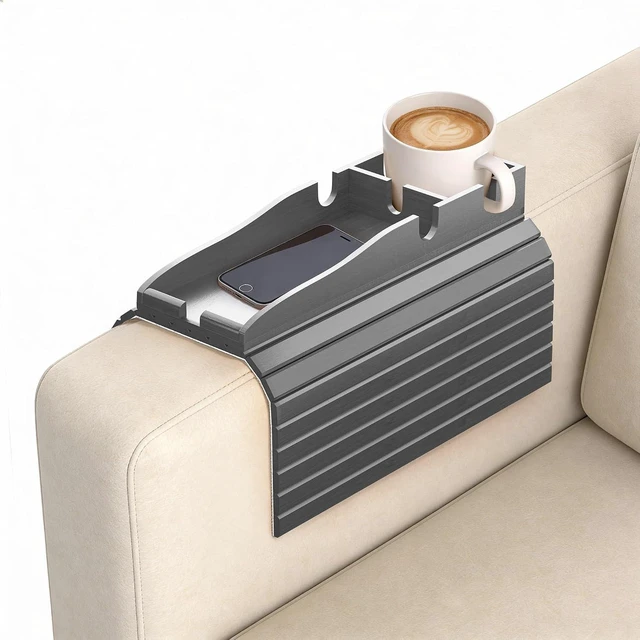 Alt view image 8 of 14 - Couch Armrest Table, Sofa Arm Tray with Removable Cup Holder, 2 in 1 Anti-Slip Armrest Tray Table for Couch, Bamboo Foldable Couch Cup Holder for Drinks Snacks Phone Remote Control