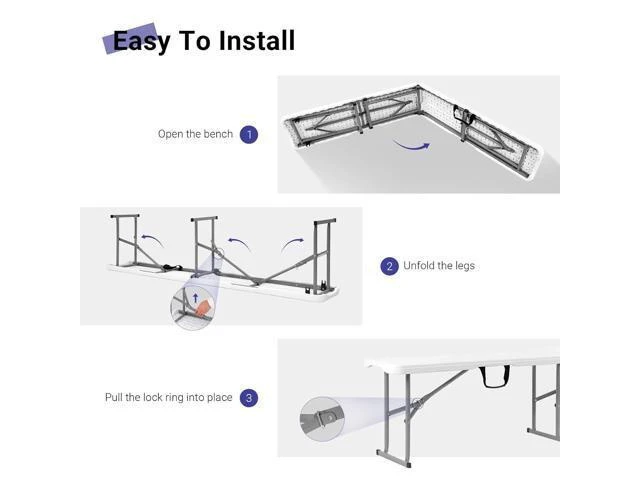 Alt view image 2 of 2 - Byliable Folding Bench 6 Foot, Plastic Folding Bench Seat Portable Foldable Picnic Party Camping Dining Seat, White Garden Multipurpose Entertaining Activities