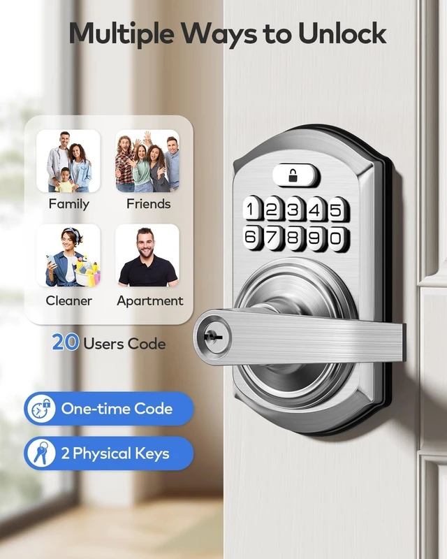Alt view image 9 of 14 - TE004 Keyless Entry Keypad Door Lock with Handle - Smart Digital Electronic Lock for Interior Door with Anti-Peeping, Auto Lock & Passage Mode - Easy Installation - Satin Nickel