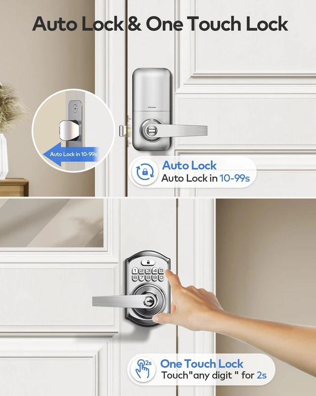 Alt view image 11 of 14 - TE004 Keyless Entry Keypad Door Lock with Handle - Smart Digital Electronic Lock for Interior Door with Anti-Peeping, Auto Lock & Passage Mode - Easy Installation - Satin Nickel