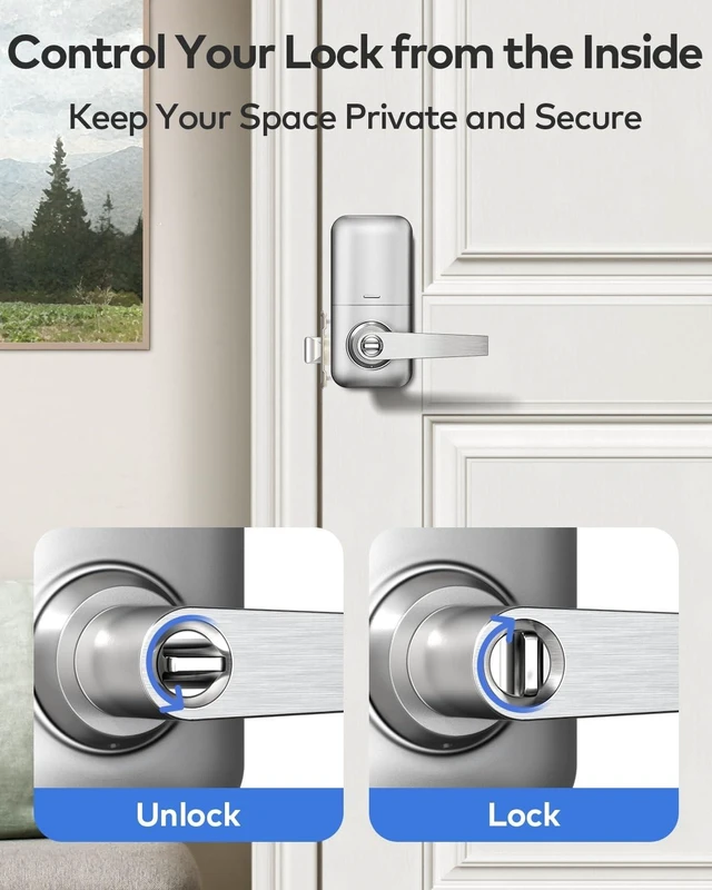 Alt view image 13 of 14 - TE004 Keyless Entry Keypad Door Lock with Handle - Smart Digital Electronic Lock for Interior Door with Anti-Peeping, Auto Lock & Passage Mode - Easy Installation - Satin Nickel