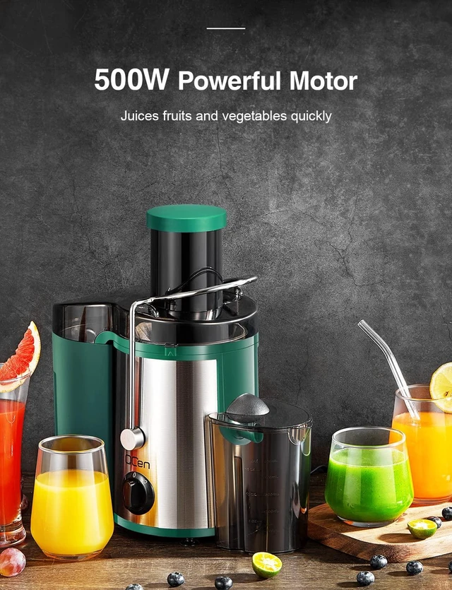 Alt view image 11 of 14 - Juicer Machine, 500W Centrifugal Juicer Extractor with Wide Mouth 3 Feed Chute for Fruit Vegetable, Easy to Clean, Stainless Steel, BPA-free (Green)