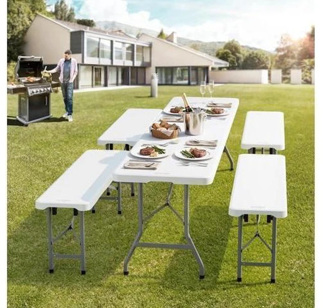 Alt view image 2 of 2 - 4 feet Plastic Folding Bench,Portable in/Outdoor Picnic Party Camping Dining Seat, Garden Soccer Multipurpose Entertaining Activities, Smooth HDPE Tabletop (2, White, 4ft)