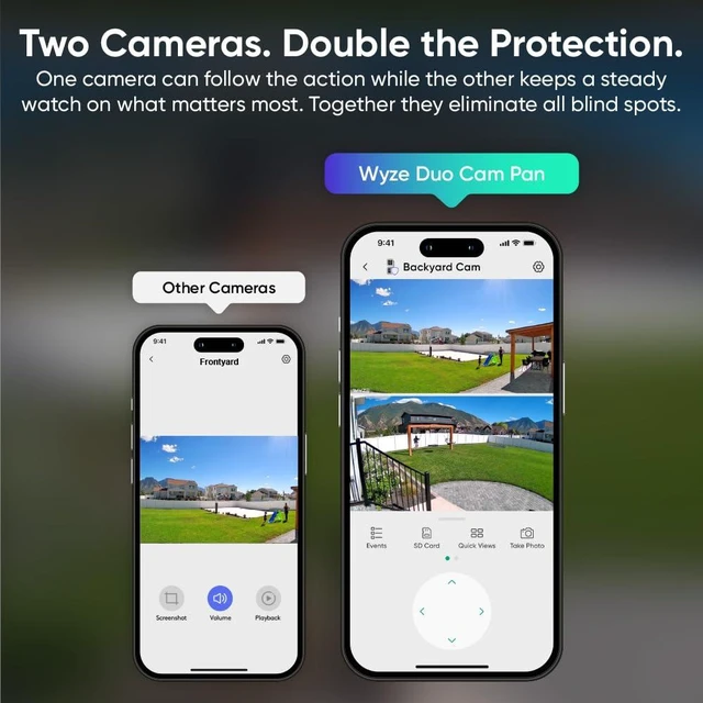 Alt view image 10 of 14 - Duo Cam Pan Indoor/Outdoor IP65 2K 360° Pan/Tilt Smart Home Security Camera with Color Night Vision, Compatible with Alexa & Google Assistant, White