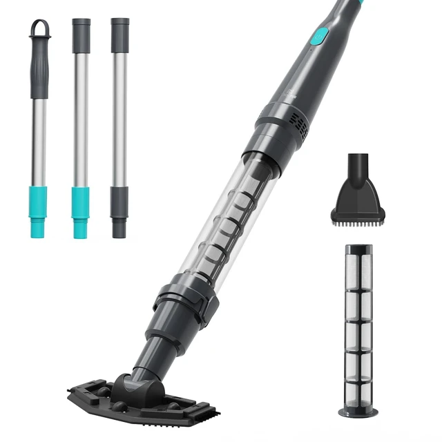 Alt view image 8 of 14 - Handheld Pool Vacuum for Above Ground Pool & Hot Tub Vacuum, with 2 Brush Heads, 90 Mins Running Time, 13.2 Gallons/Min Powerful Suction, Ideal for Cleaning Debris and Sand Underwater, Black