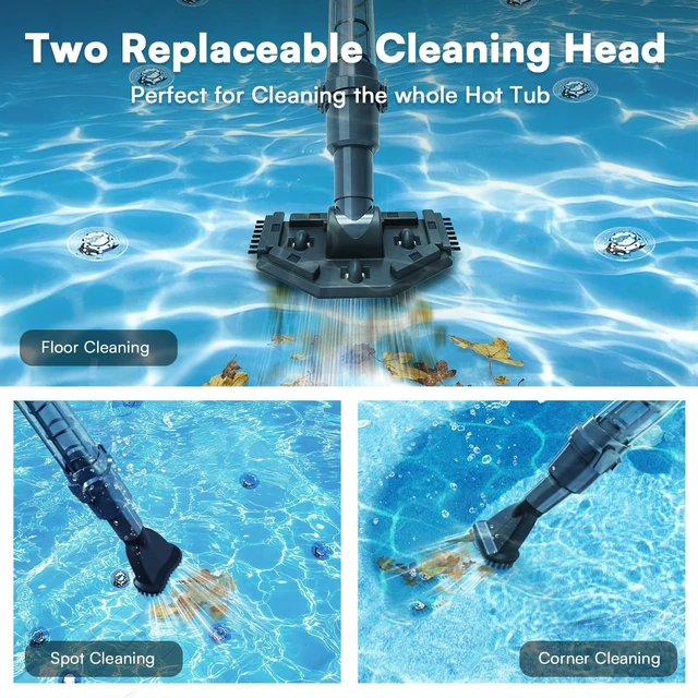 Alt view image 13 of 14 - Handheld Pool Vacuum for Above Ground Pool & Hot Tub Vacuum, with 2 Brush Heads, 90 Mins Running Time, 13.2 Gallons/Min Powerful Suction, Ideal for Cleaning Debris and Sand Underwater, Black
