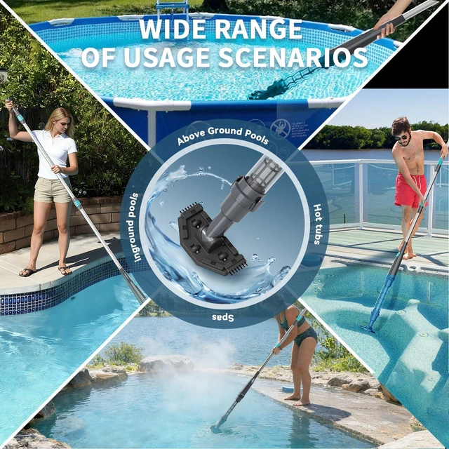 Alt view image 12 of 14 - Handheld Pool Vacuum for Above Ground Pool & Hot Tub Vacuum, with 2 Brush Heads, 90 Mins Running Time, 13.2 Gallons/Min Powerful Suction, Ideal for Cleaning Debris and Sand Underwater, Black