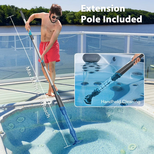 Alt view image 14 of 14 - Handheld Pool Vacuum for Above Ground Pool & Hot Tub Vacuum, with 2 Brush Heads, 90 Mins Running Time, 13.2 Gallons/Min Powerful Suction, Ideal for Cleaning Debris and Sand Underwater, Black