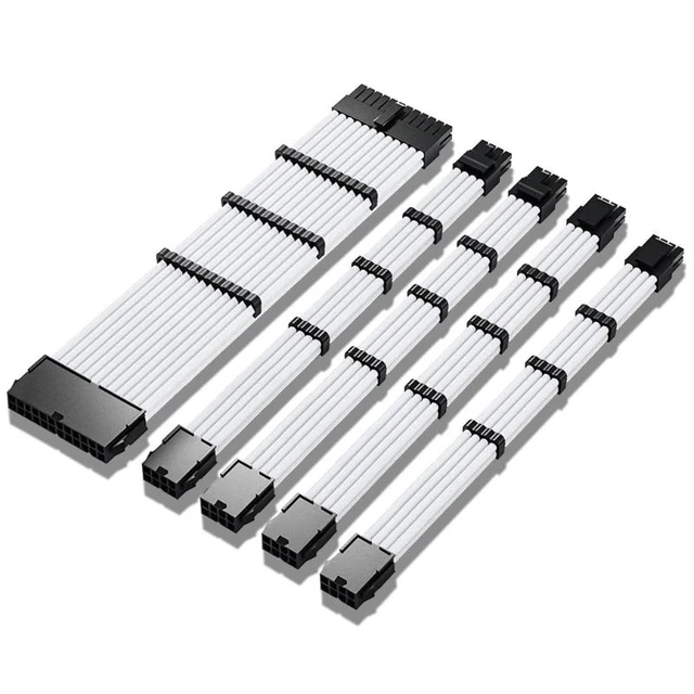 Alt view image 3 of 3 - PSU Extension Cable Kit , Solid Color Cable Solid Combo 30cm ATX 24Pin PCI-E 8Pin CPU 8Pin with 15 Combs(White)