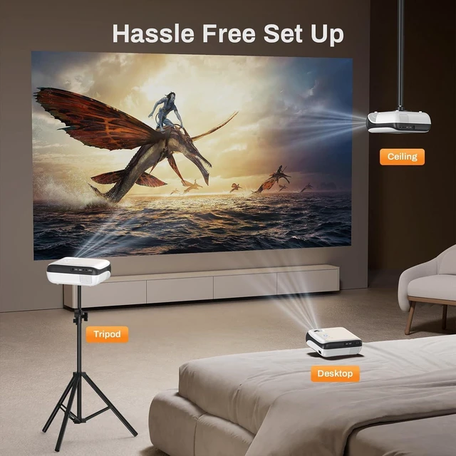Alt view image 14 of 14 - HAPPRUN Projector, Native 1080P Bluetooth Projector with 100" Screen, Portable Outdoor Movie Projector, Mini Projector for Home Bedroom, Compatible with Smartphone,HDMI,USB,AV,Fire Stick,PS5