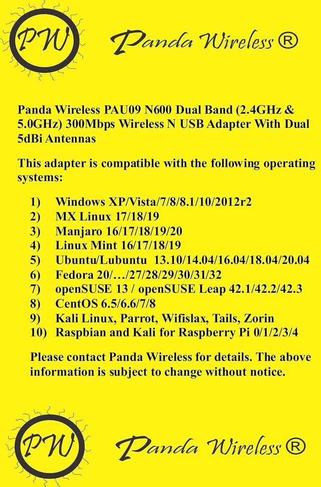 Alt view image 12 of 12 - PAU09 N600 Dual Band (2.4GHz and 5GHz) Wireless N USB Adapter W/Dual 5dBi Antennas - Windows 7/8/8.1/10/11, Mint, Ubuntu, openSUSE, Fedora, Centos, Kali Linux and Raspbian