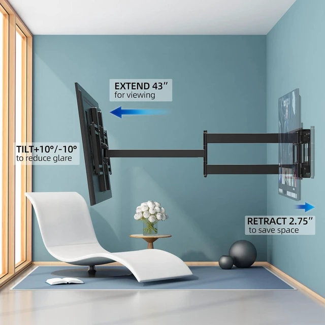Alt view image 10 of 14 - Long Arm TV Wall Mount for 42-80 inch TVs, Full Motion with 43 inch Extension Articulating Arms, Swivel and Tilt TV Bracket, Holds up to 110 lbs, Max VESA 600x400mm