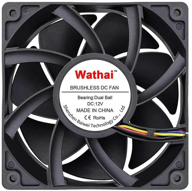 Alt view image 8 of 14 - Wathai 12038 120mm x 38mm PWM Computer PC Case Fan 12V 4pin 5300rpm High Airflow Duall Ball CFM FG DC Brushless Cooling Fan