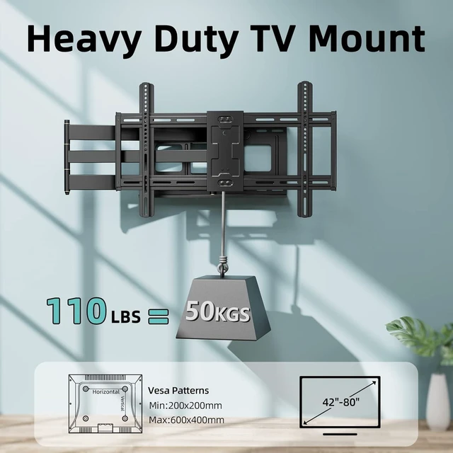 Alt view image 14 of 14 - Long Arm TV Wall Mount for 42-80 inch TVs, Full Motion with 43 inch Extension Articulating Arms, Swivel and Tilt TV Bracket, Holds up to 110 lbs, Max VESA 600x400mm
