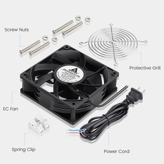 Alt view image 14 of 14 - GDSTIME EC Cooling Fan, 120mm Fan, 120mm 38mm AC 110V 115V 120V 220V 240V, Dual Ball Bearing
