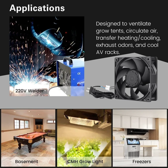 Alt view image 9 of 14 - GDSTIME EC Cooling Fan, 120mm Fan, 120mm 38mm AC 110V 115V 120V 220V 240V, Dual Ball Bearing