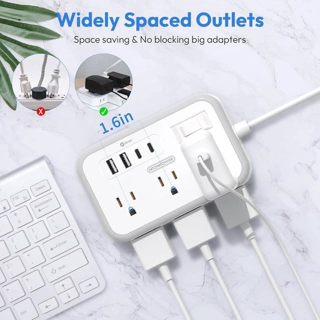 Alt view image 11 of 14 - Extension Cord 15 ft, Surge Protector Power Strip with 6 Widely Outlets 4 USB Ports, Flat Plug, Wall Mount Outlet Extender, 1080 Joules, Multiple Outlets for Indoor Home Office, Dorm Room Essentials