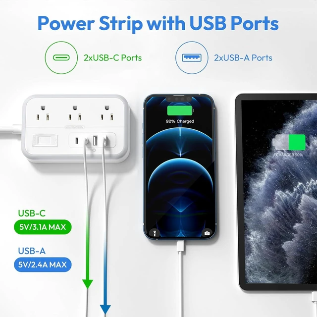Alt view image 12 of 14 - Extension Cord 15 ft, Surge Protector Power Strip with 6 Widely Outlets 4 USB Ports, Flat Plug, Wall Mount Outlet Extender, 1080 Joules, Multiple Outlets for Indoor Home Office, Dorm Room Essentials