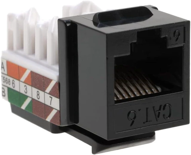 Alt view image 7 of 12 - Cat6 45° Angled Keystone Ethernet Wall Jack Punch Down UTP 45-Degree (Easier Termination Than 90-Degree), RJ45 Slim Profile Speed Termination Black (10)