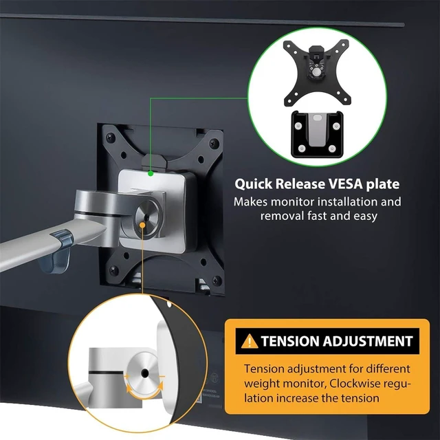 Alt view image 14 of 14 - Viozon Monitor and Laptop Mount, 2-in-1 Adjustable Dual Arm Desk Mounts Single Desk Arm Stand/Holder for 17 to 32 Inch LCD Computer Screens, Extra Tray Fits 12 to 17 inch Laptops (Silver)