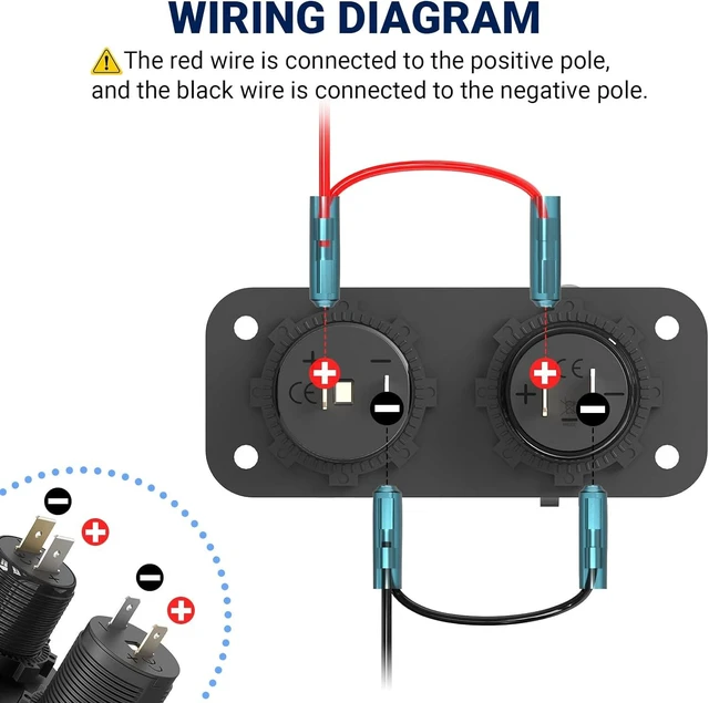 Alt view image 13 of 14 - Cigarette Lighter Socket 12 Volt USB Outlet: PD 20W C and QC3.0 Car Port Aluminum Metal 12V Plug, 150W Charger Panel with Power Switch LED Voltmeter for Marine Boat RV Golf Cart