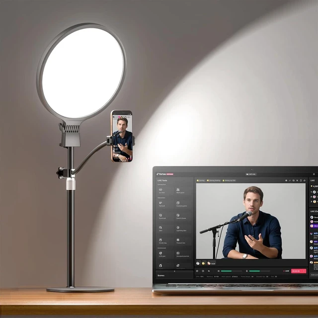 Main image of 1300 Lumen Desk Ring Light with Stand, CRI 98+ with Flexible Phone Holder for Podcast & Streaming