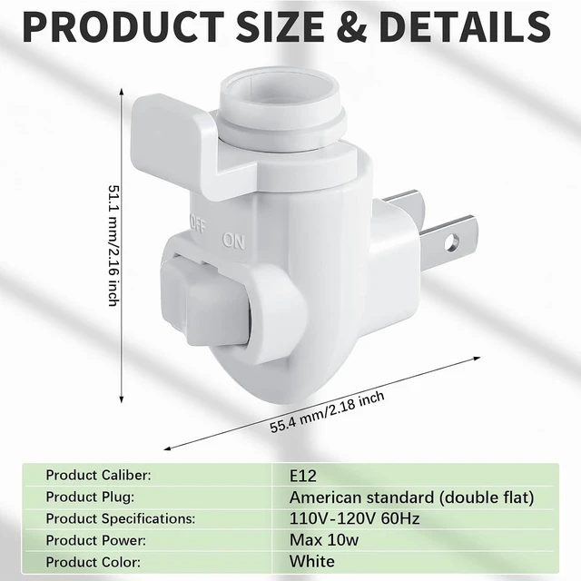 Alt view image 2 of 7 - 20 Sets Plug-In Night Light Module Base with Shade Mounting Clip, Rotating Plastic Base for Making Your Own Decorative Light (White)