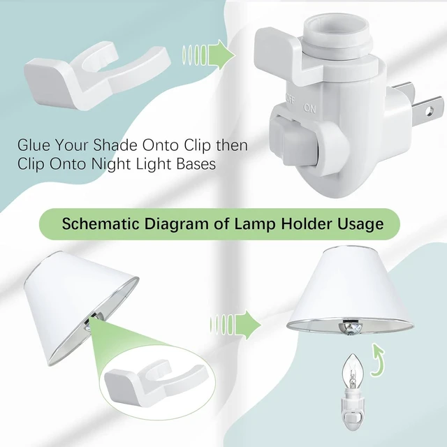 Alt view image 4 of 7 - 20 Sets Plug-In Night Light Module Base with Shade Mounting Clip, Rotating Plastic Base for Making Your Own Decorative Light (White)