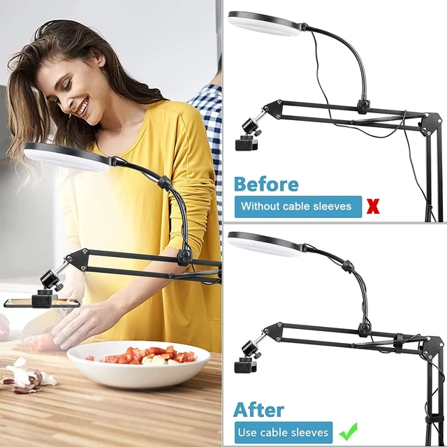 Alt view image 3 of 7 - Overhead Phone Mount with Ring Light, Flexible Articulating Arm for Top-Down Recording