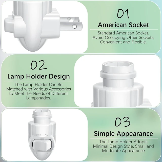 Alt view image 3 of 7 - 30 Sets Plug-In Night Light Module Base with Shade Mounting Clip, Rotating Plastic Base for Making Your Own Decorative Light (White)