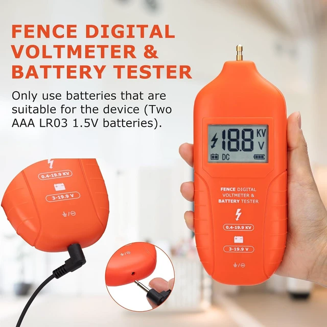 Alt view image 2 of 7 - Digital Electric Fence Tester & Fault Finder, Max 19.9kV Voltage Tester with Large LCD Display, Grounding & 1.5V Battery Included