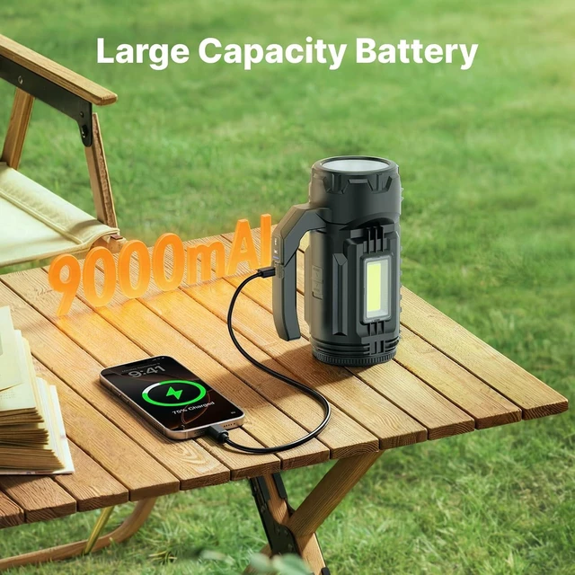 Alt view image 5 of 7 - Rechargeable Multi-Tool Camping Lantern Flashlight 983LM, 9000mAh Portable LED Camping Spotlight for Camping, Emergency & Outdoor Hiking, Gray/Black