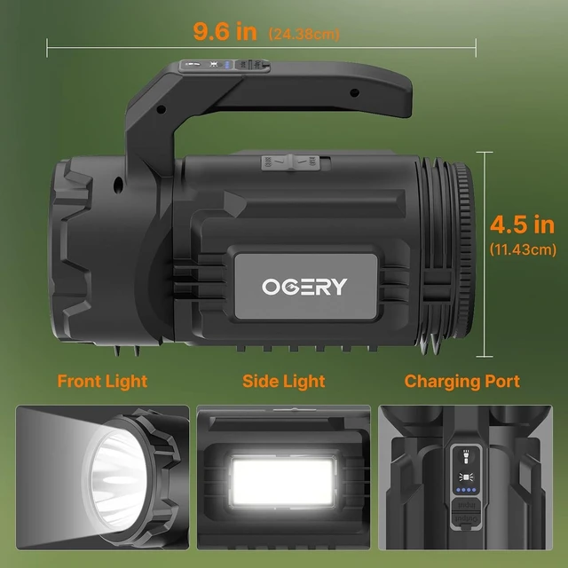 Alt view image 7 of 7 - Rechargeable Multi-Tool Camping Lantern Flashlight 983LM, 9000mAh Portable LED Camping Spotlight for Camping, Emergency & Outdoor Hiking, Gray/Black