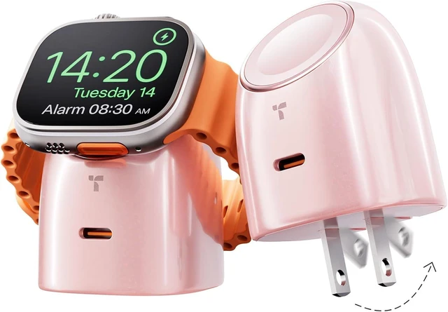 Main image of Flasheye 2-in-1 GaN 45W USB-C Charger for Watch & iPhone - Foldable Compact Wall Charger Block, Fast Charging for iPhone, iPad, AirPods, Pink