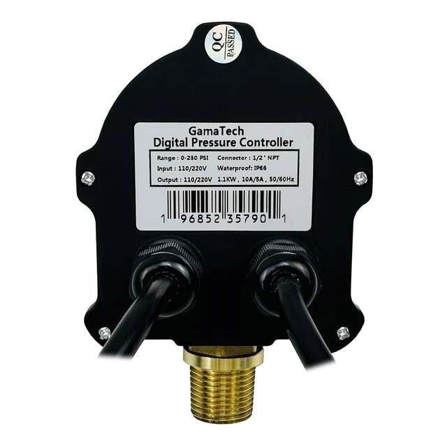Alt view image 7 of 7 - GamaTech Digital Adjustable Pressure Switch Controller 110V/220V 10A/5A for Water & Air Pumps, 1/2" Male NPT, 0-230 Psi