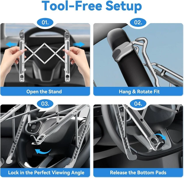 Alt view image 5 of 7 - Steering Wheel Car Laptop Mount Tray Height-Adjustable Car Desk for Laptop, iPad, Computer & Tablet, Foldable Portable Stand for Truck, SUV, Tesla & Motorhome Workstations