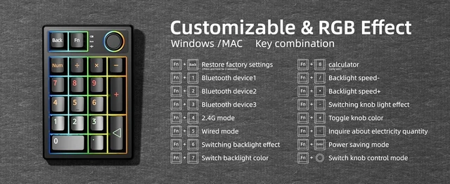 Alt view image 6 of 7 - Gasket Creamy Mechanical Numpad - Programmable Macro Keypad, Wireless 2.4G/Bluetooth 5.0/Wired USB-C, RGB Backlit, Hot Swappable, Metal Knob, Black