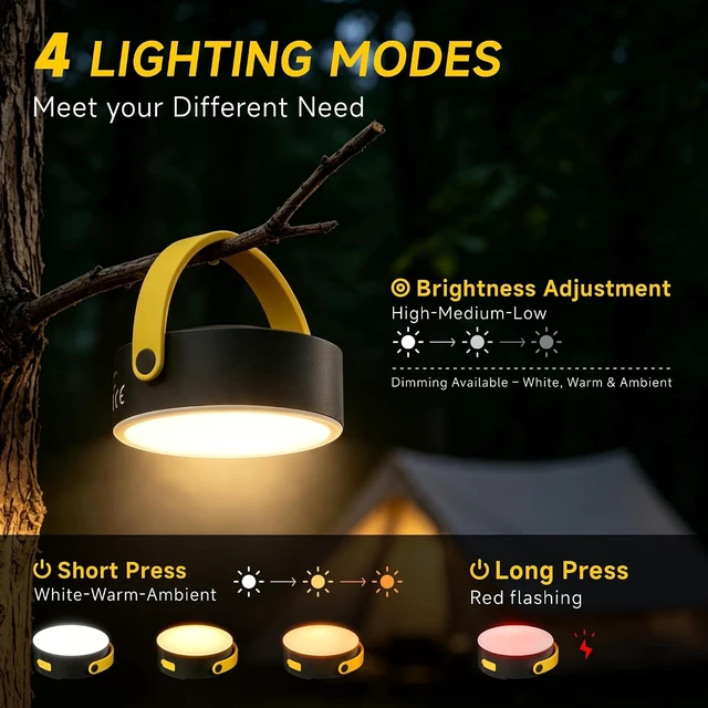 Alt view image 4 of 7 - 2-Pack Solar Camping Lantern with Type-C, IPX4 Waterproof, 300 Lumen, 4 Modes for Hiking & Emergency