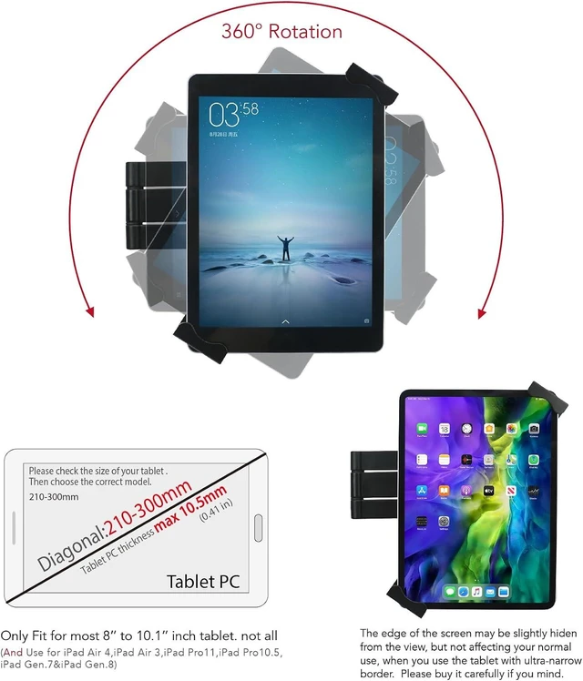 Alt view image 5 of 7 - Foldable Wall Mount Holder for 7 to 11 Tablet, with Lock (Black)