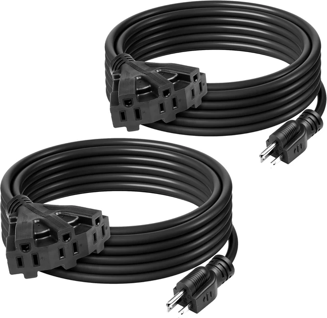 Main image of 2-Pack Outdoor Extension Cord Set for Holiday Yard Decorations & Garden Equipment, Three Outlets, Total Load up to 13Amps/1625Watts (Black, 25ft)