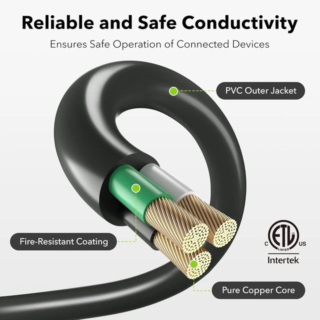 Alt view image 3 of 7 - 2-Pack Outdoor Extension Cord Set for Holiday Yard Decorations & Garden Equipment, Three Outlets, Total Load up to 13Amps/1625Watts (Black, 25ft)