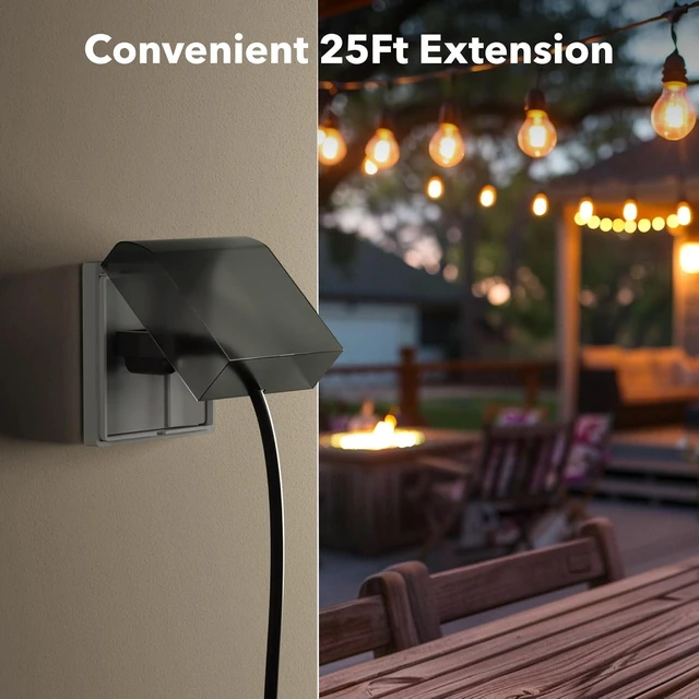 Alt view image 5 of 7 - 2-Pack Outdoor Extension Cord Set for Holiday Yard Decorations & Garden Equipment, Three Outlets, Total Load up to 13Amps/1625Watts (Black, 25ft)