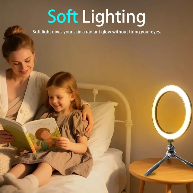 Alt view image 2 of 4 - 10" Desk Ring Light with Tripod & Makeup Mirror/Phone Clamp, 5 Colors & 10 Brightness