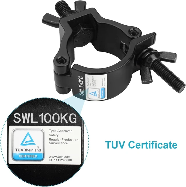Alt view image 2 of 7 - 10-Pack Black Aluminum Alloy Truss Clamps DJ Light Clamps Fit O.D. 2 Inch Truss for Stage Lighting, Max Load 220lb, TUV Certified