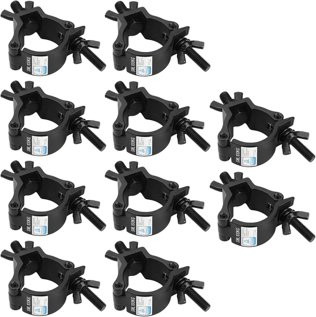 Main image of 10-Pack Black Aluminum Alloy Truss Clamps DJ Light Clamps Fit O.D. 2 Inch Truss for Stage Lighting, Max Load 220lb, TUV Certified