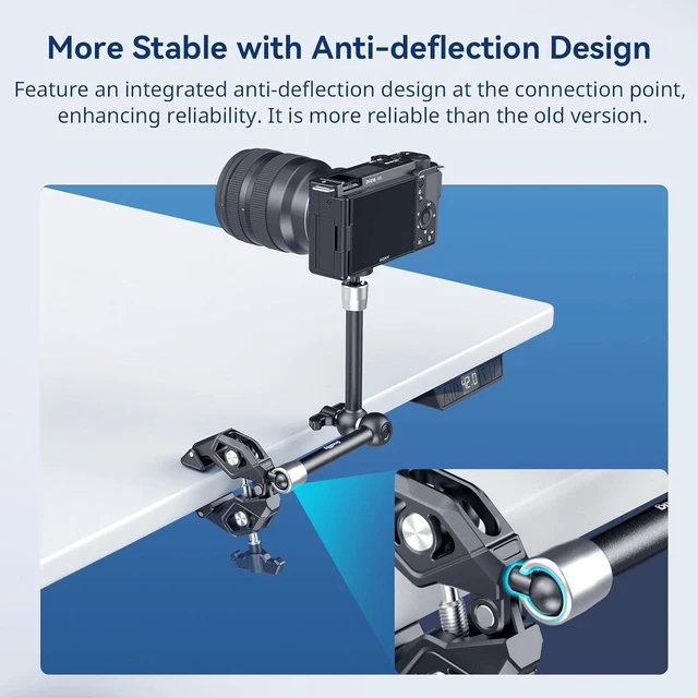 Alt view image 4 of 7 - Magic Arm Clamp Kit Articulating Friction Arm with Super Clamp & 1/4"-20 Screw, for Camera, Light, Monitor, Webcam & Action Cameras, 1.5kg Load