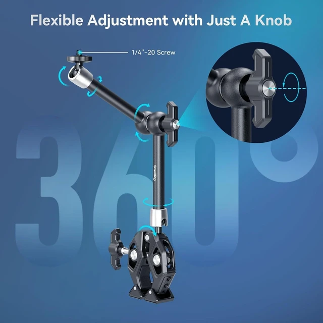 Alt view image 6 of 7 - Magic Arm Clamp Kit Articulating Friction Arm with Super Clamp & 1/4"-20 Screw, for Camera, Light, Monitor, Webcam & Action Cameras, 1.5kg Load