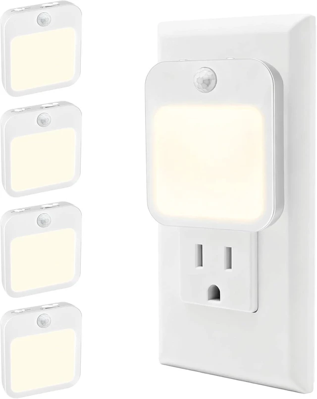 Main image of 4-Pack Plug-in Motion Sensor Night Light Dusk-to-Dawn Sensor, Stepless Dimming LED for Bedroom, Hallway, Bathroom & Kids Room, Energy Efficient