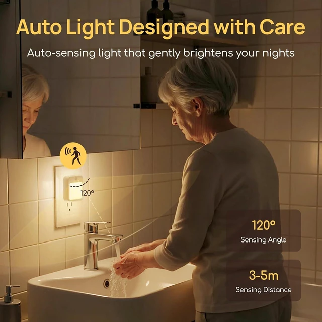 Alt view image 4 of 7 - 4-Pack Plug-in Motion Sensor Night Light Dusk-to-Dawn Sensor, Stepless Dimming LED for Bedroom, Hallway, Bathroom & Kids Room, Energy Efficient